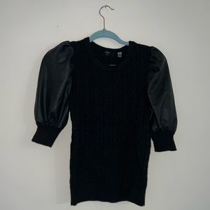 Tahari Faux Leather Puff Sleeve sweater